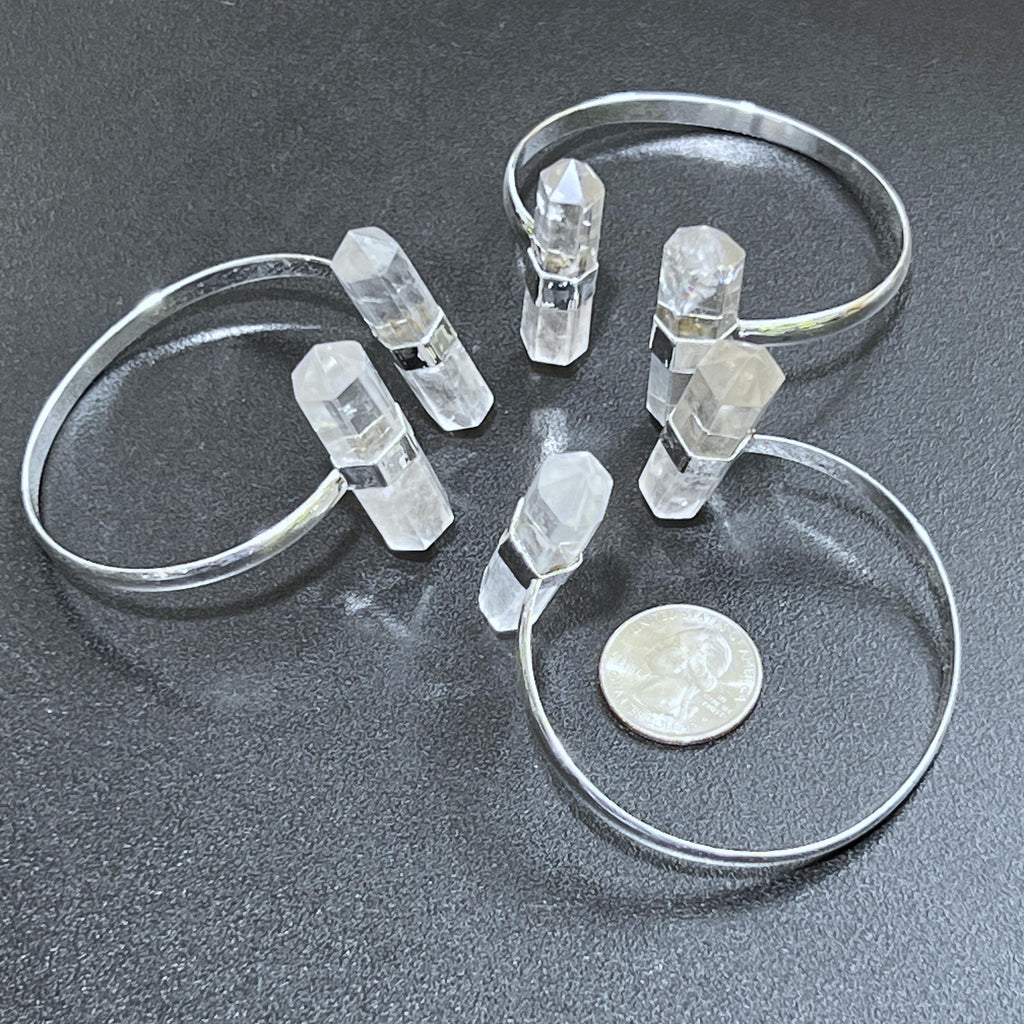 Quartz Crystal Point Adjustable Cuff Bangle Bracelet