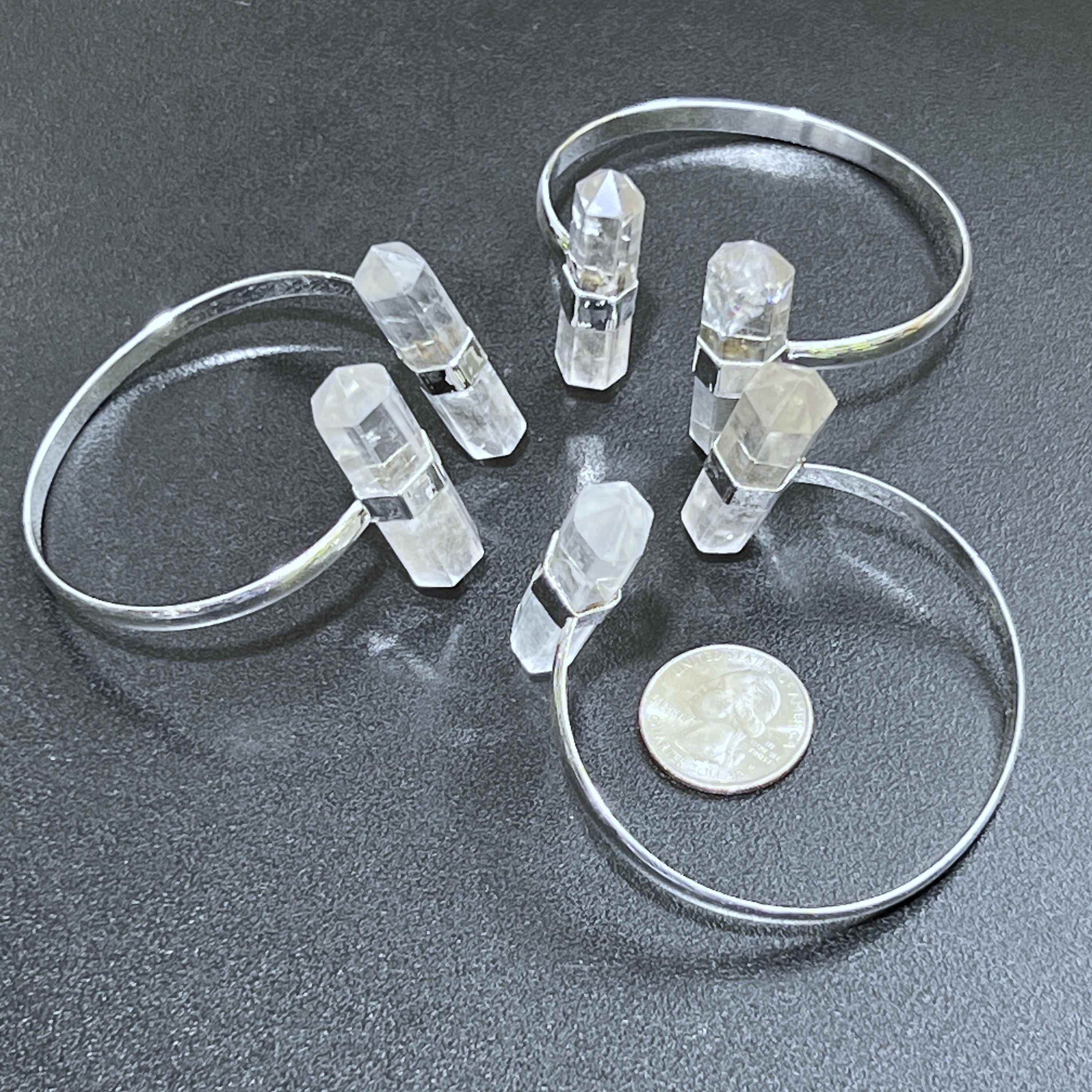 Quartz Crystal Point Adjustable Cuff Bangle Bracelet