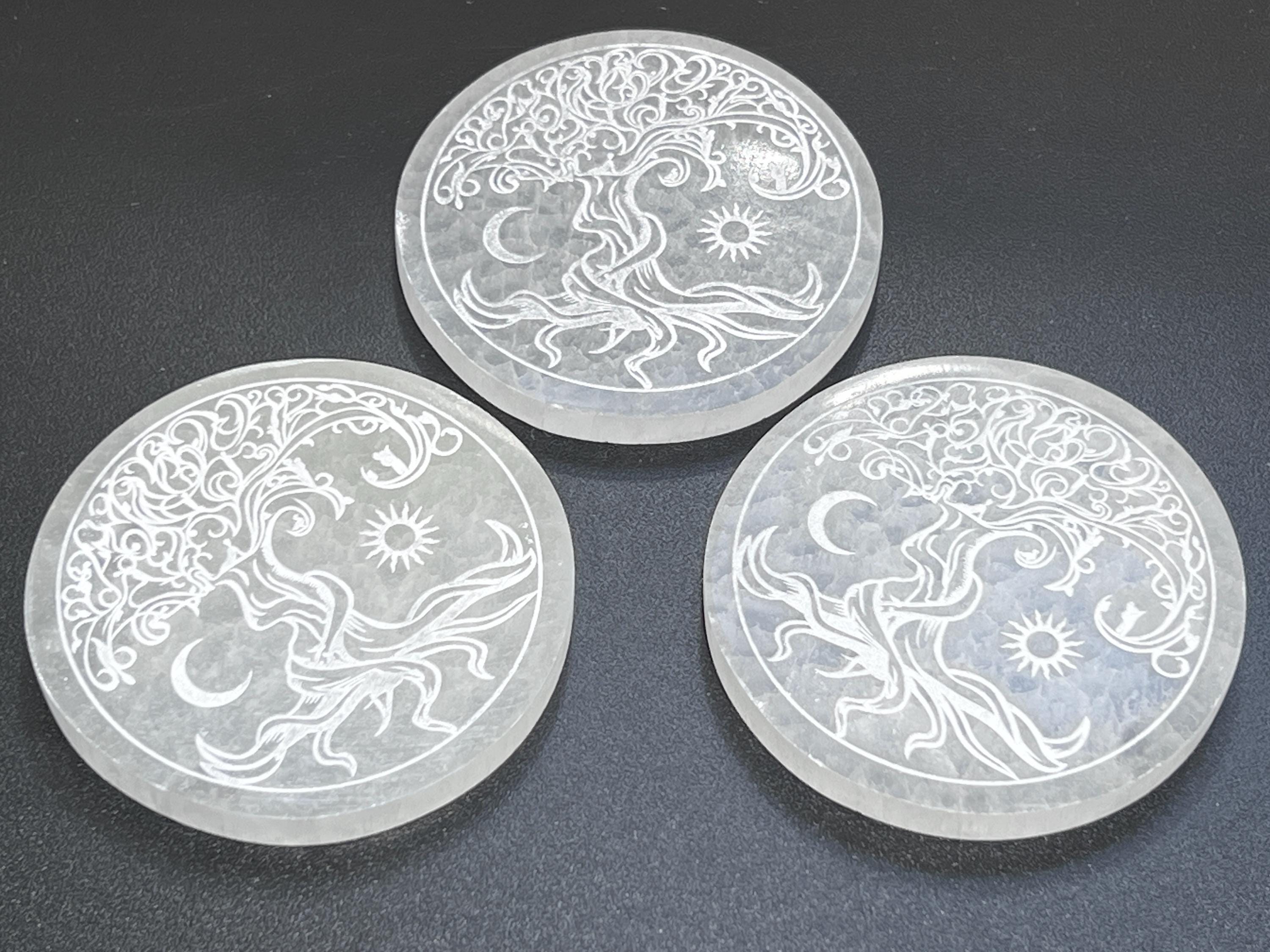 Selenite Crystal Tree Of Life Round Circle Plate (4 Inch)