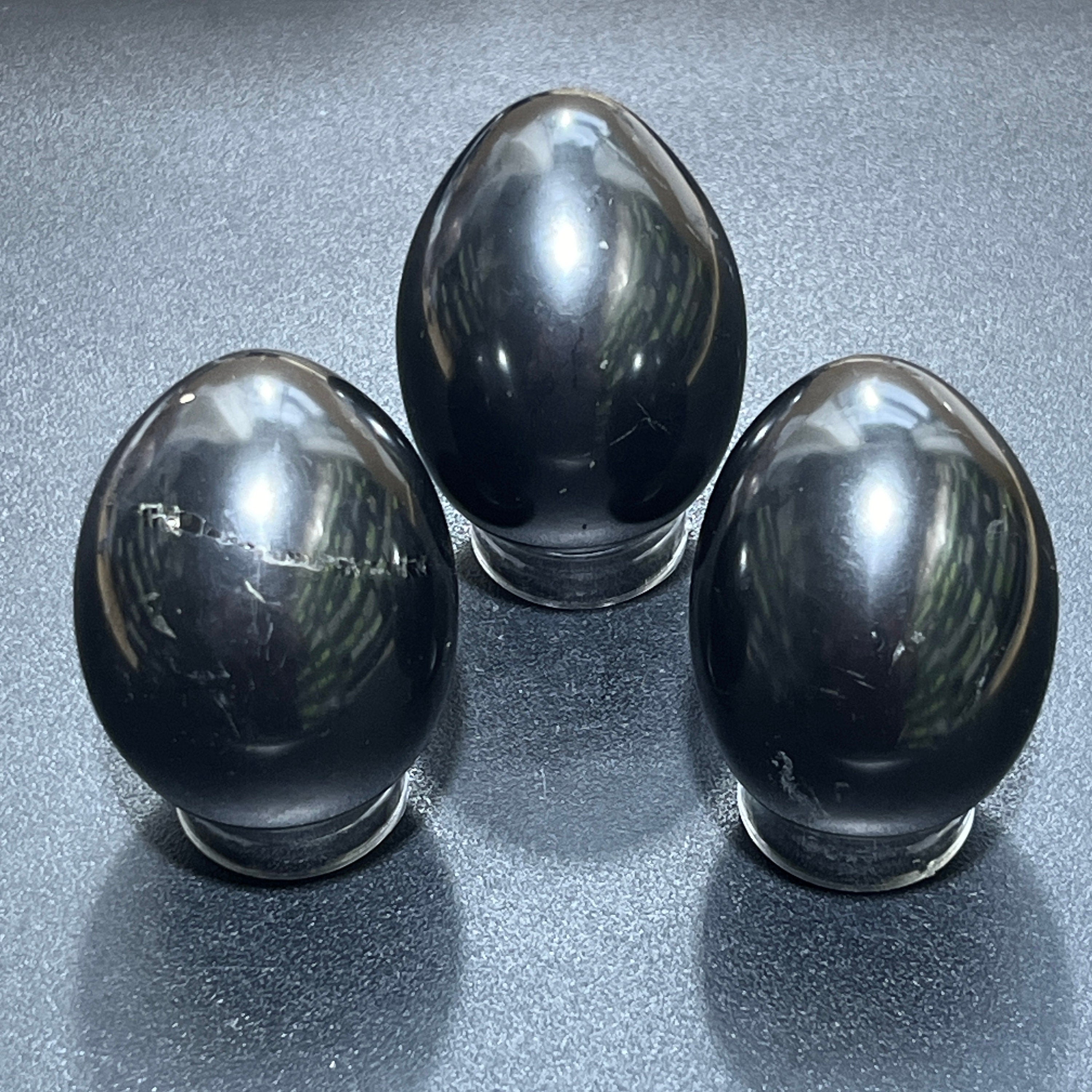 Black Shungite Polished Egg Carving