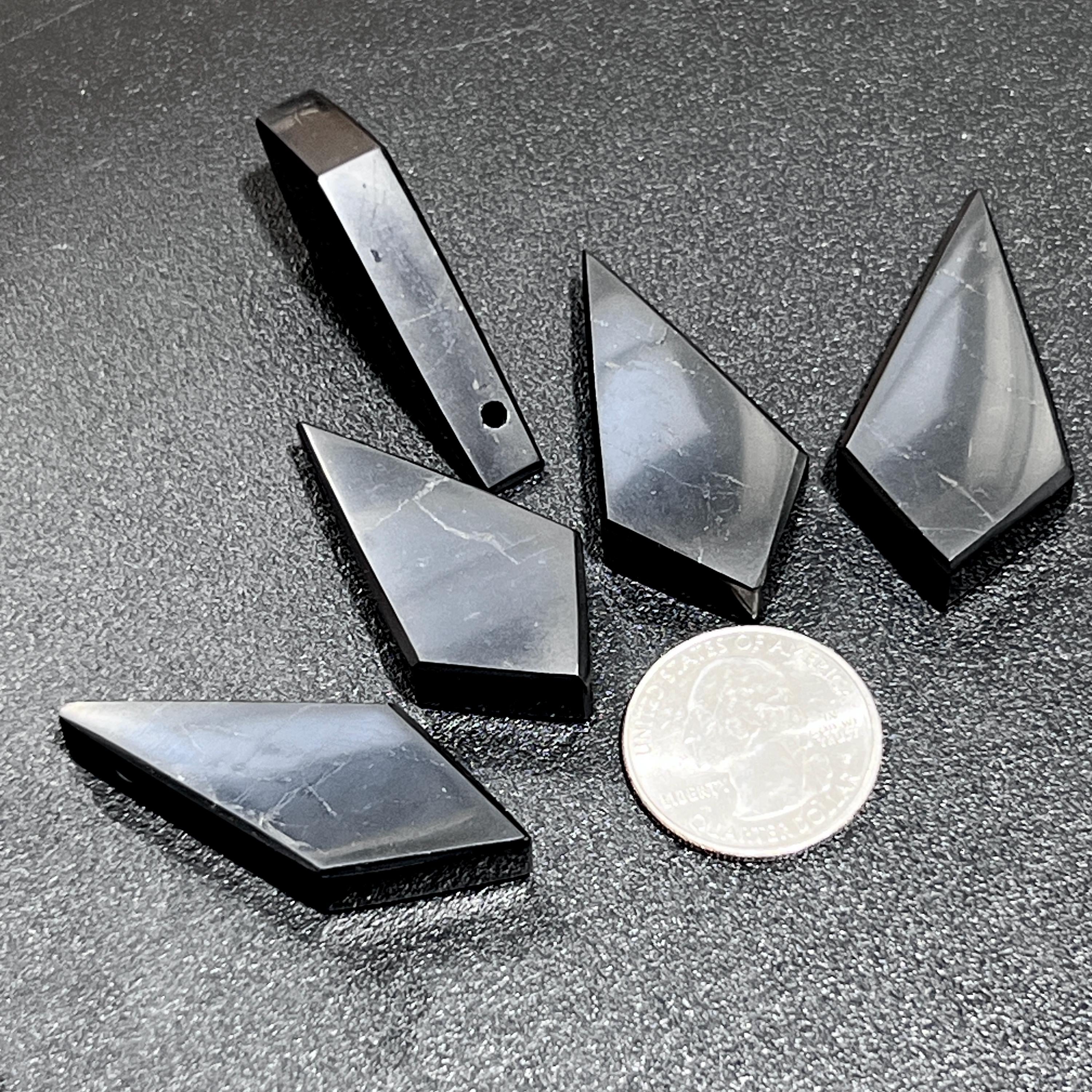 Black Shungite Diamond Crystal Point Drilled Pendant