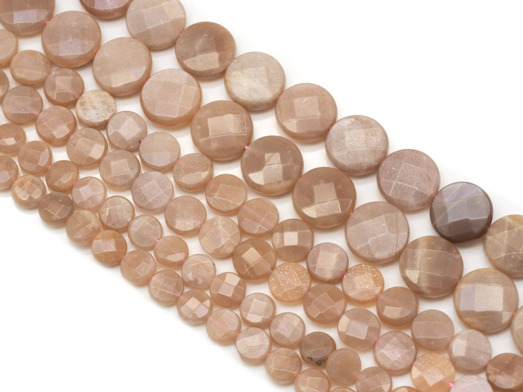 Natural Quality Faceted Coin Peach Moonstone Beads, Sku#HY5