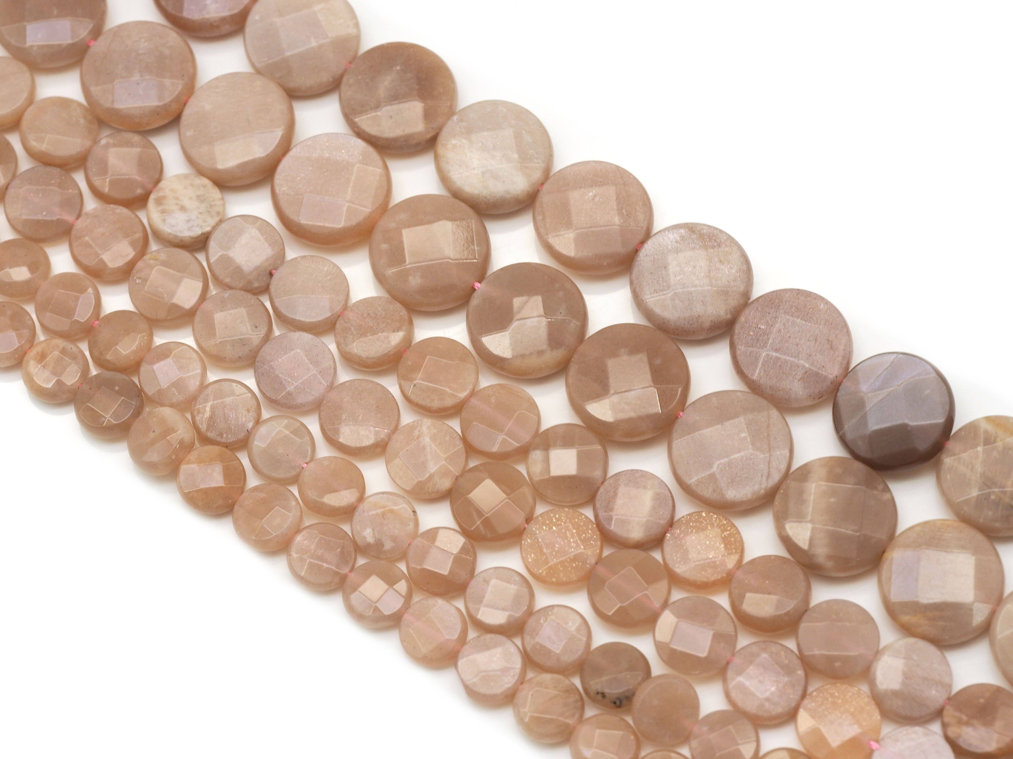 Natural Quality Faceted Coin Peach Moonstone Beads, Sku#HY5