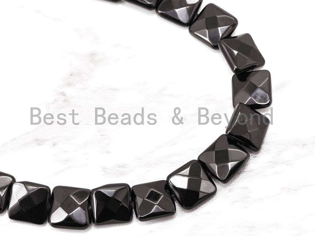 Quality Faceted Square Black Onyx Beads 10mm 12mm 14mm Natural Stones, Gemstones Beads,Square Black Beads, 15.5" Full Strand, SKU#Q18