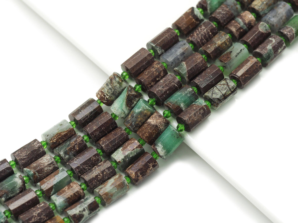 Natural Faceted Cylinder Chrysoprase Beads, 10x14mm, Sku#HY17