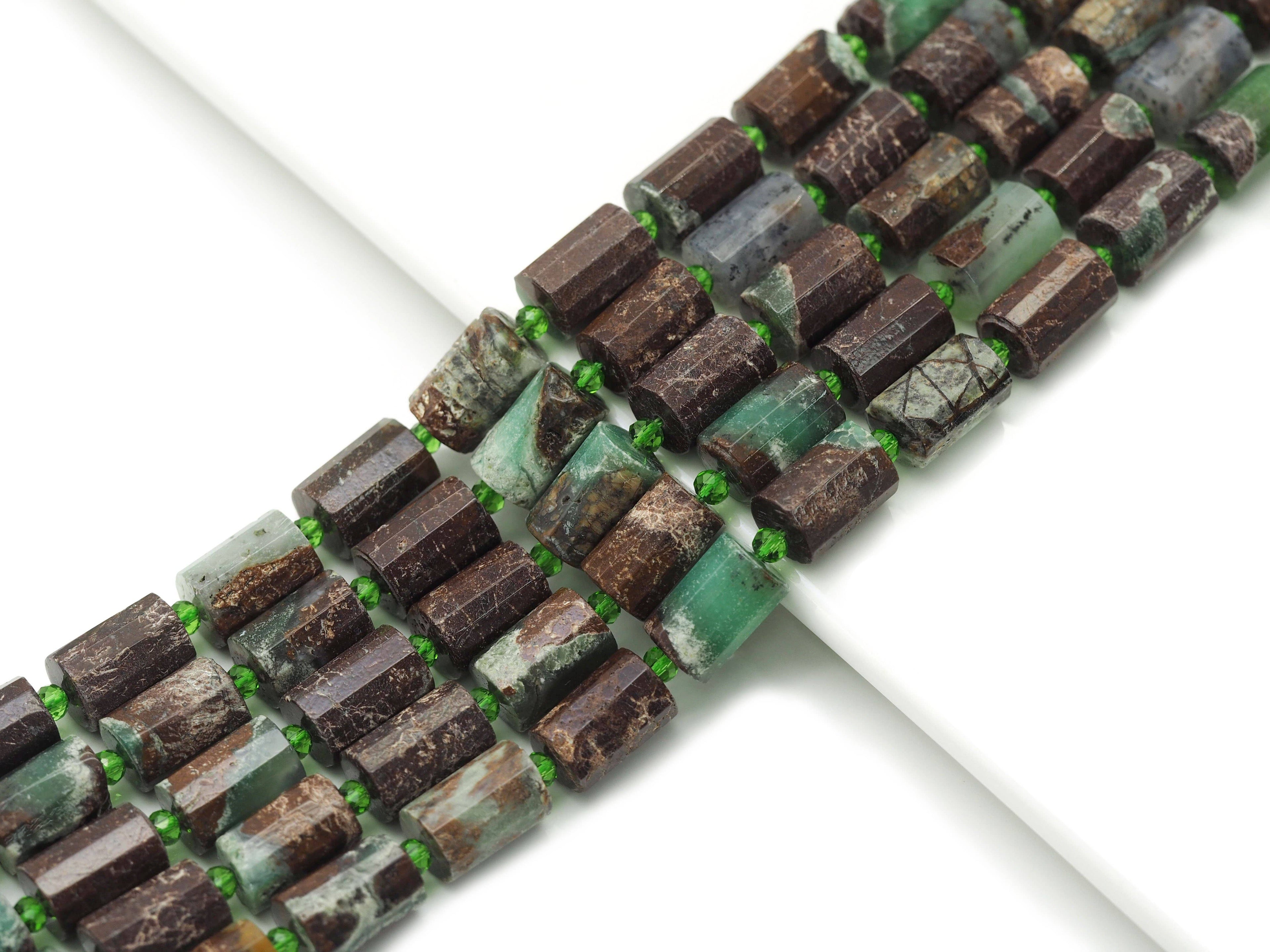 Natural Faceted Cylinder Chrysoprase Beads, 10x14mm, Sku#HY17