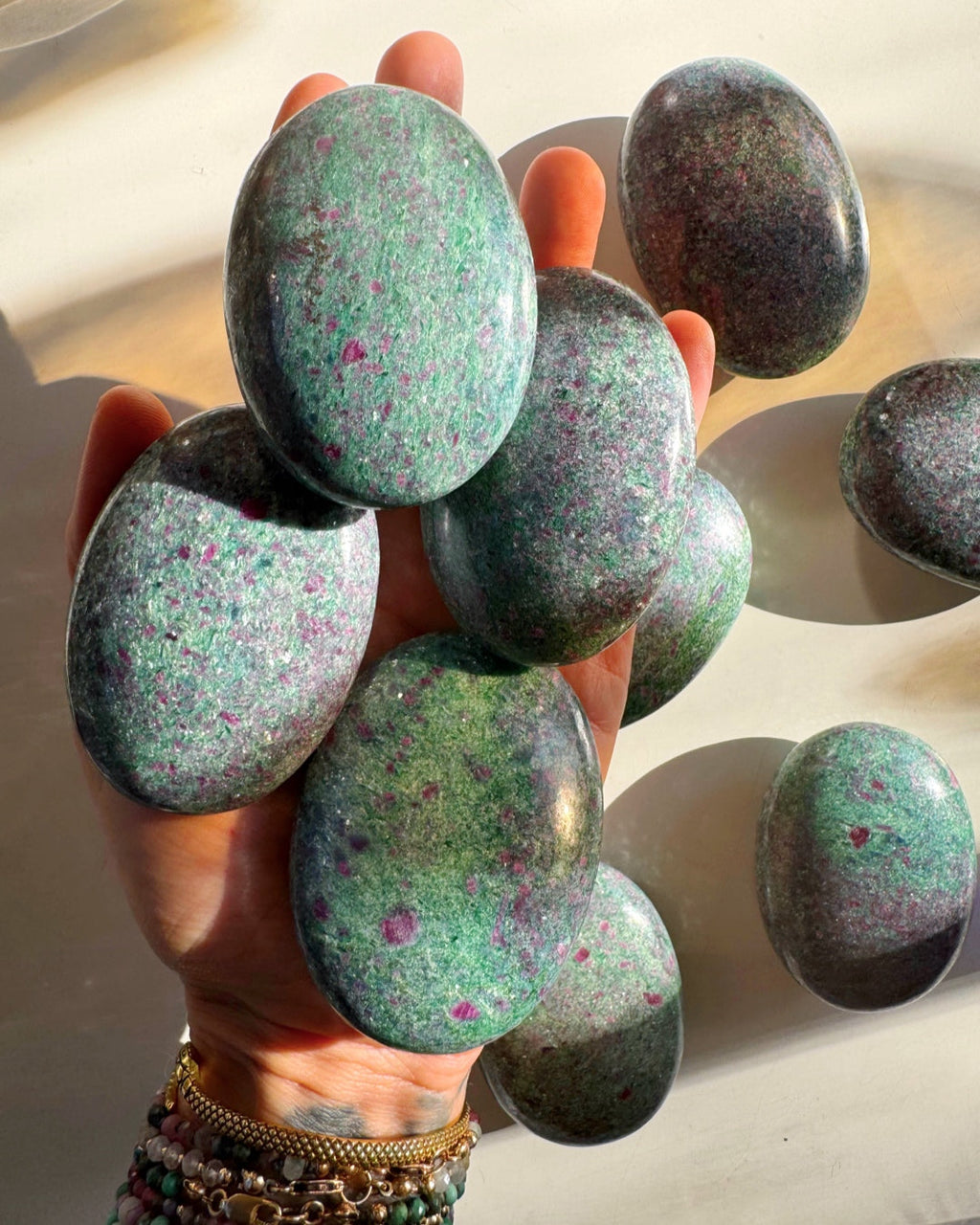 Ruby in Fuchsite with Blue Kyanite Palm Stones