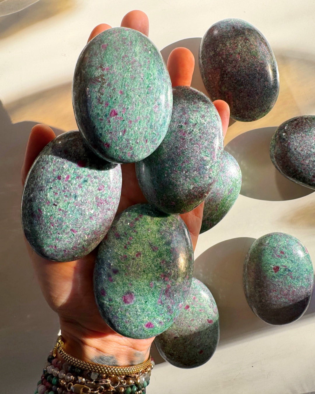 Ruby in Fuchsite with Blue Kyanite Palm Stones