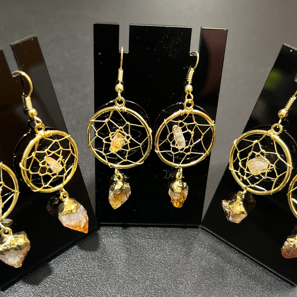 Citrine Crystal DreamCatcher Earrings Pair