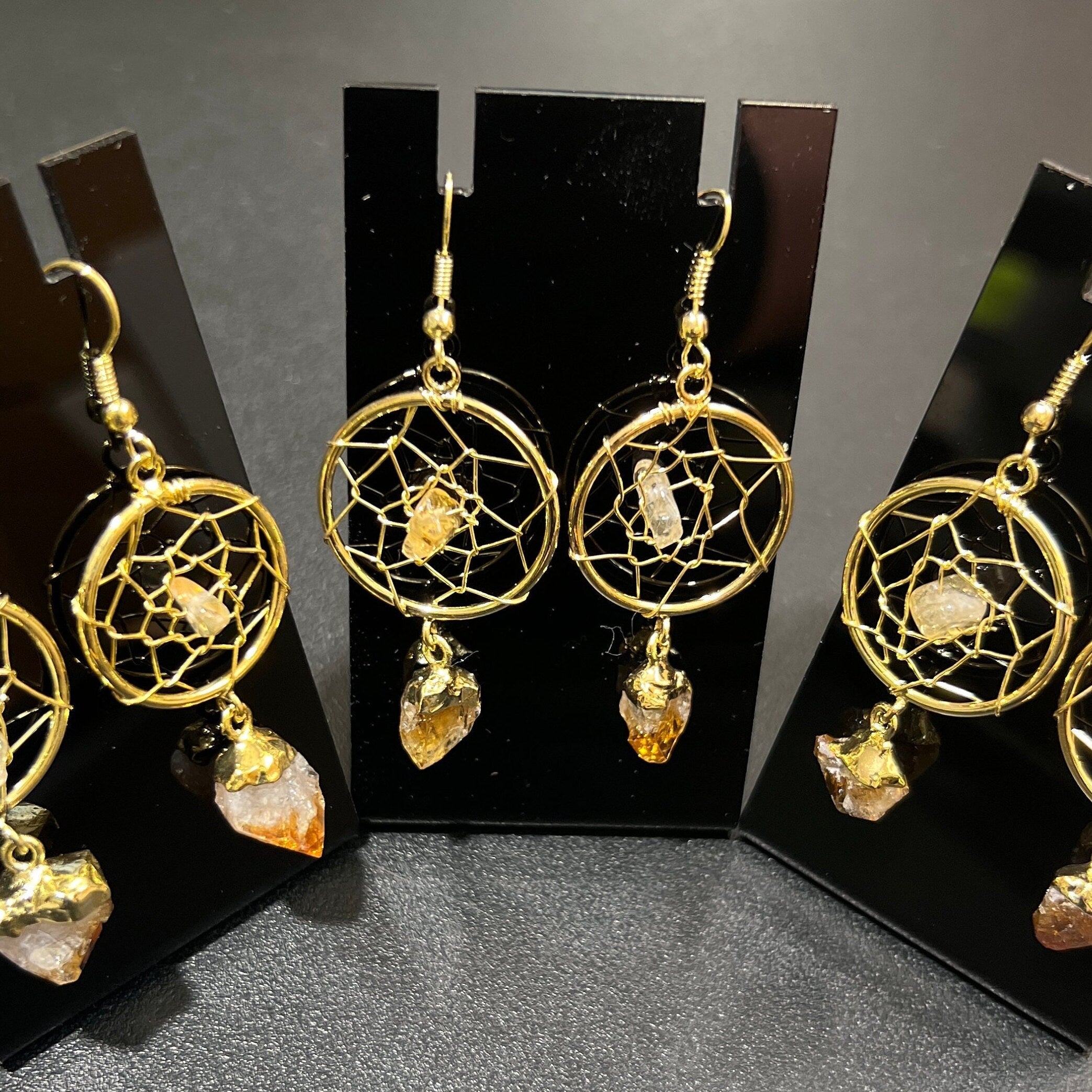 Citrine Crystal DreamCatcher Earrings Pair