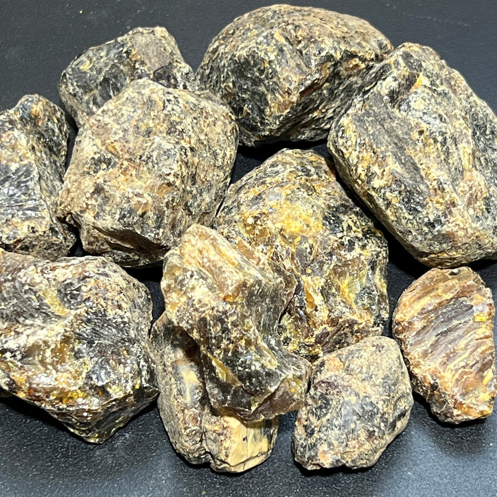Black Amber Fossilized Tree Resin Raw Stones Mixed Sizes (UV Reactive)