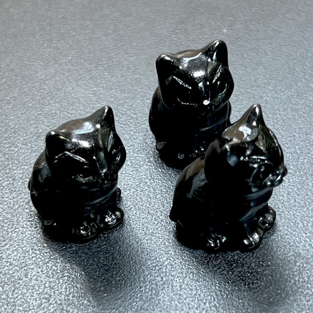 Small Black Obsidian Cat Kitten Carving