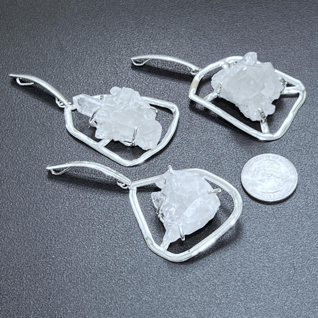 Quartz Crystal Cluster Pendant Statement Piece (Silver Plated)