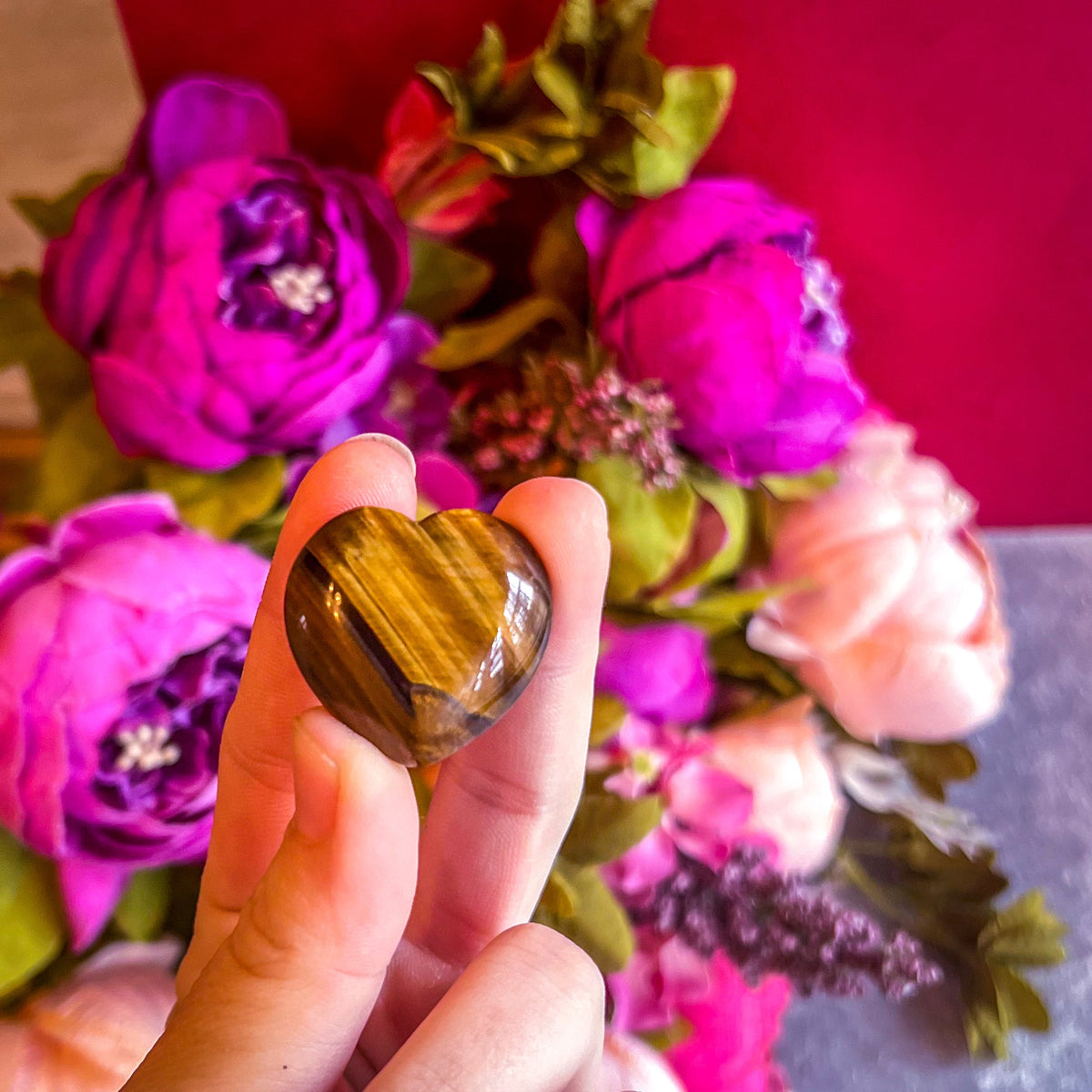 3cm Gold Tigers Eye Crystal Hearts