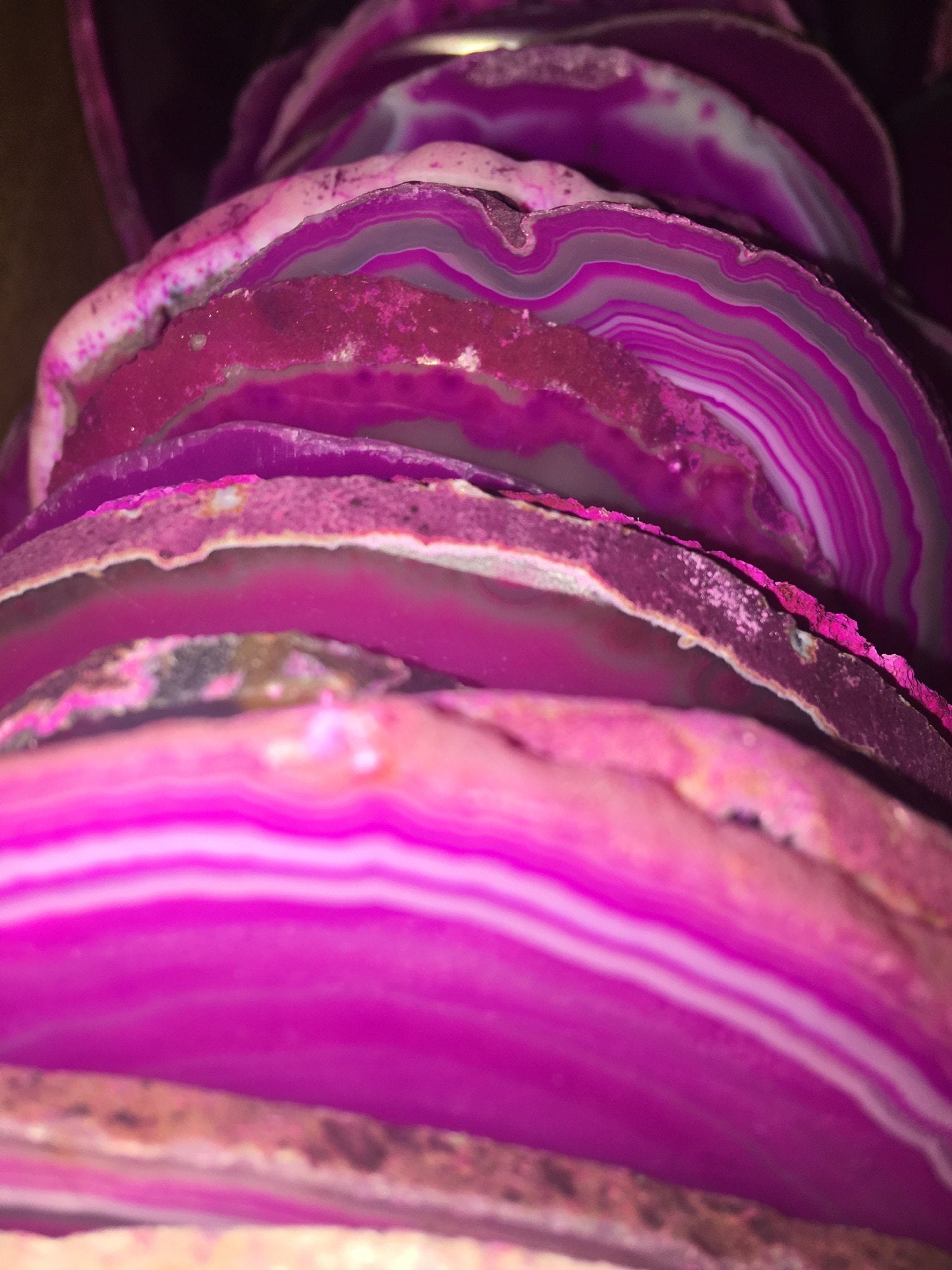 Round Natural Crystal Polished Sliced Agate Slab ( 6 - 7 Inches Long )