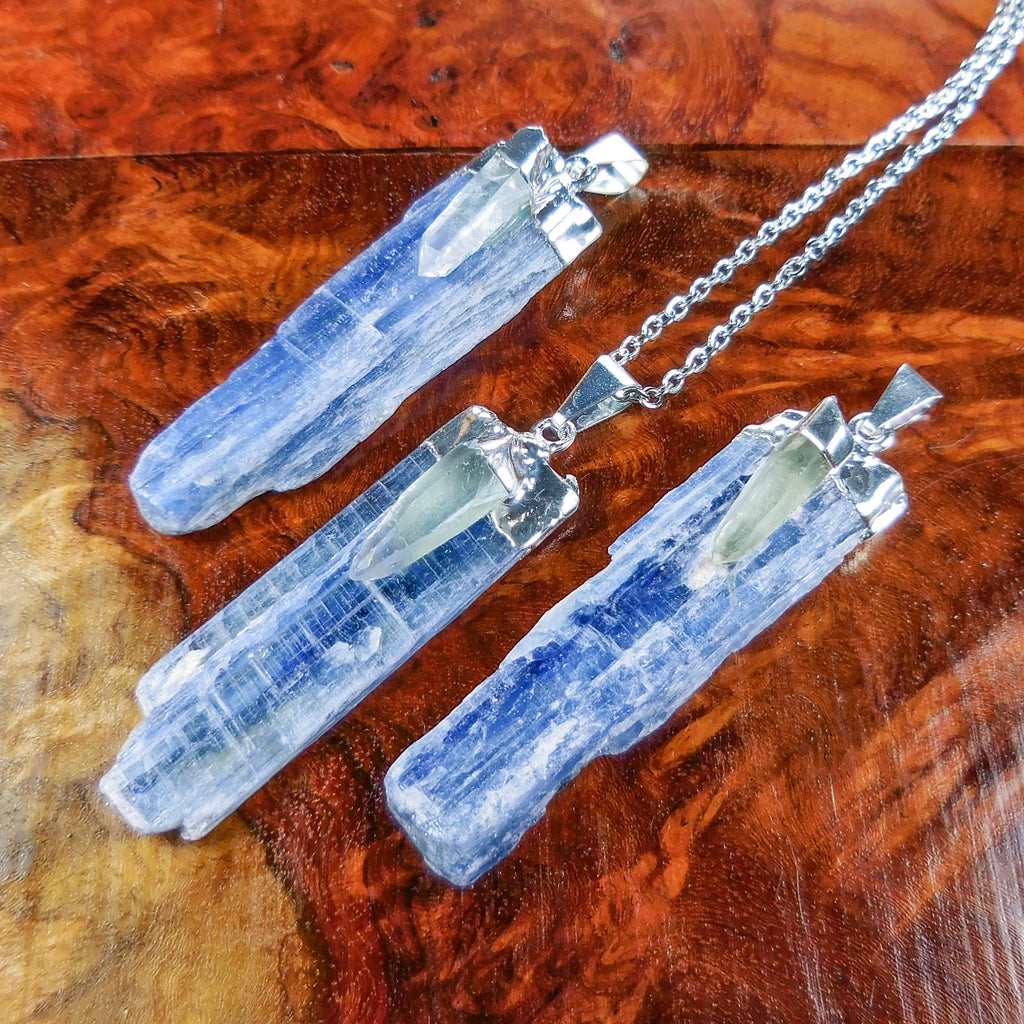 Blue Kyanite and Quartz Crystal Pendant (Silver Plated)