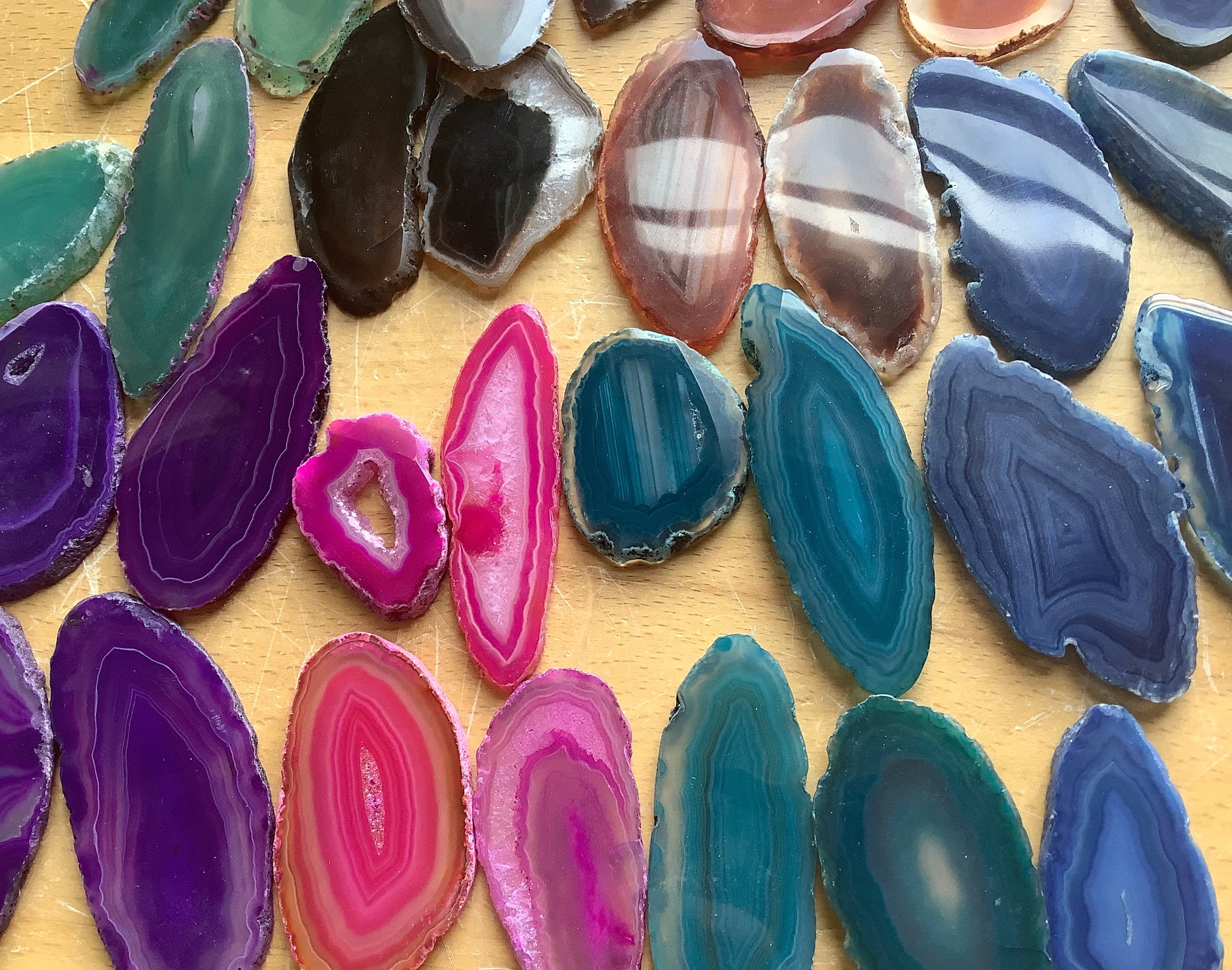 Oblong Natural Crystal Polished Sliced Agate Slab ( 2.5 - 3.5 Inches Long )