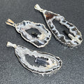 Oco Geode Druzy with Tourmaline Crystal Point Pendant (Silver Plated)