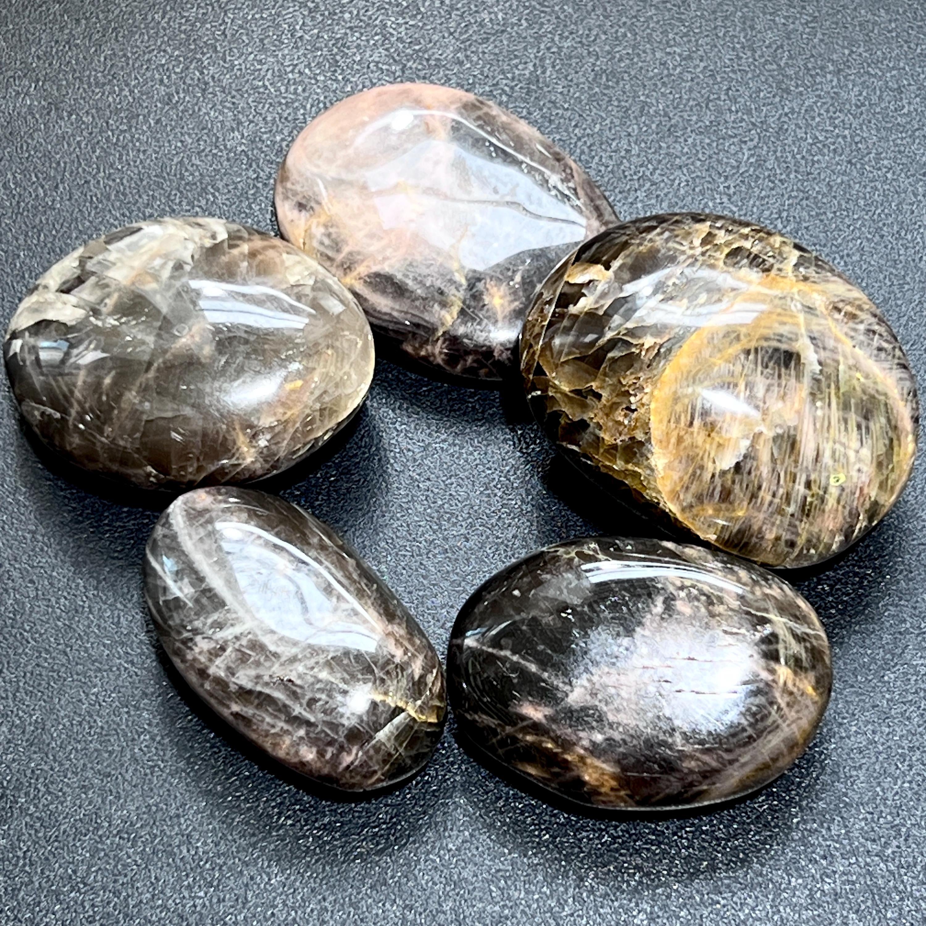 Black Moonstone Crystal Palm Stone
