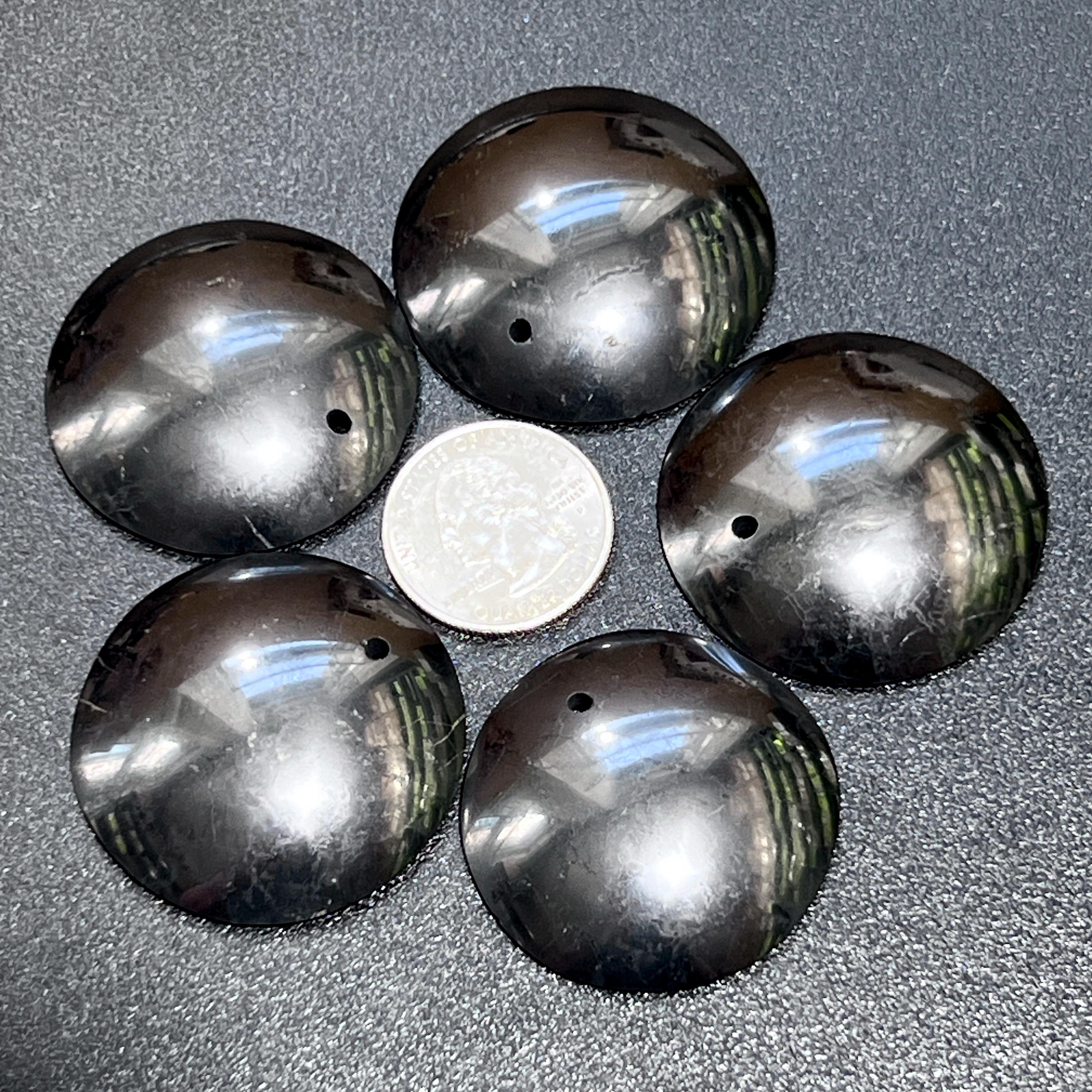 Black Shungite Circle Puffy Dome Drilled Beads Pendant
