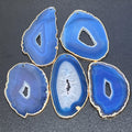 Blue Agate Slices (2mm Drilled Hole, Gold Plated Edges)