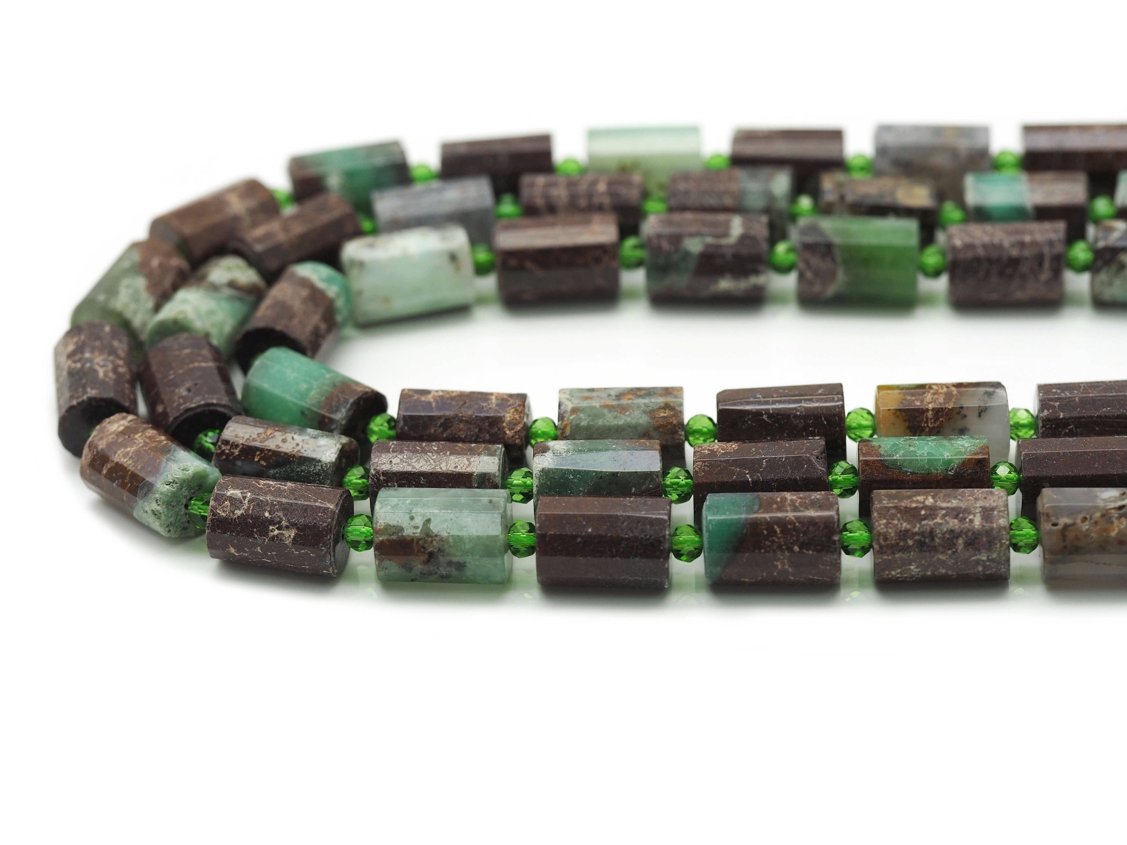 Natural Faceted Cylinder Chrysoprase Beads, 10x14mm, Sku#HY17