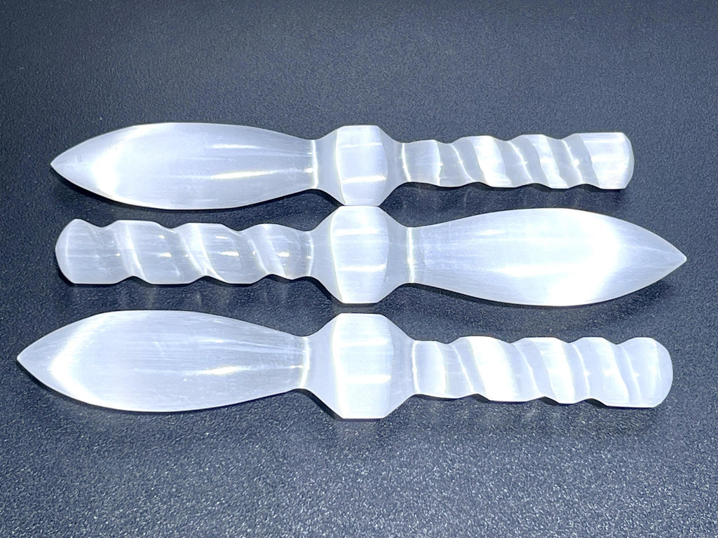Selenite Crystal Decorative Spiral Point Wand (7-8 Inches)