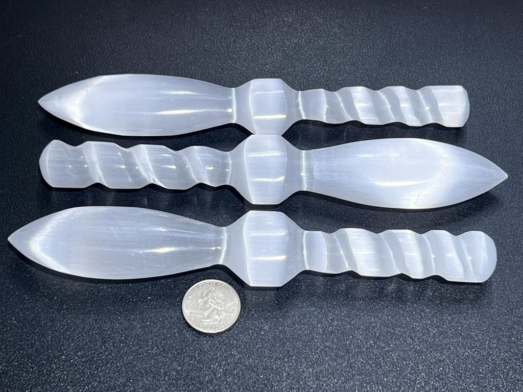 Selenite Crystal Decorative Spiral Point Wand (7-8 Inches)