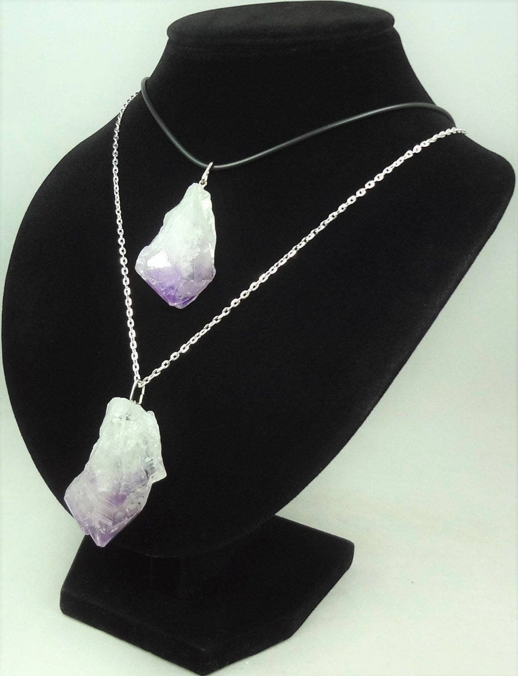Amethyst Raw Crystal Point Pendant (Silver Ring)