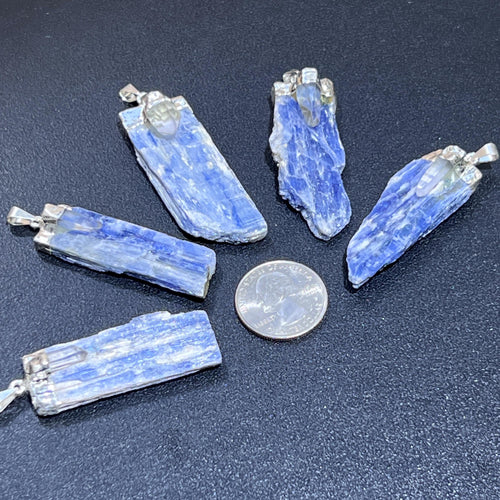 Blue Kyanite and Quartz Crystal Pendant (Silver Plated)