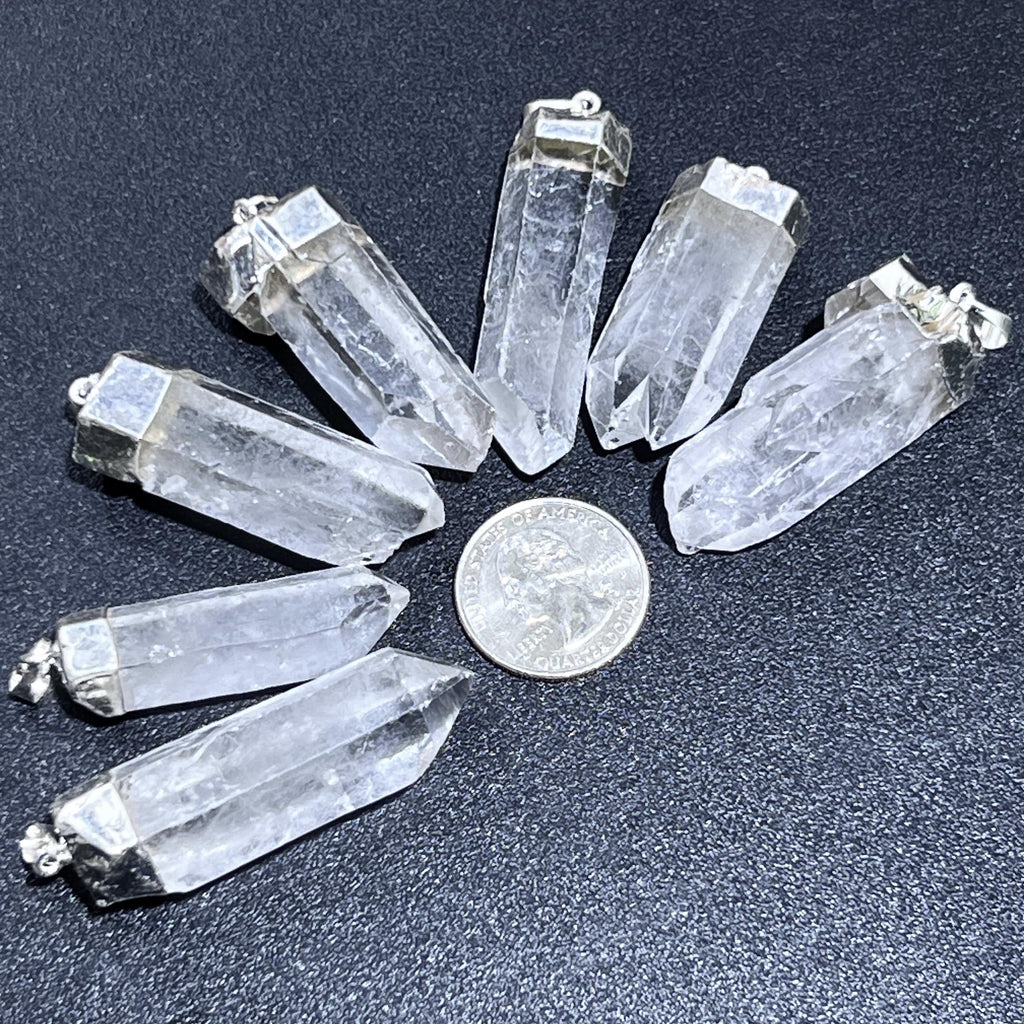 Large Quartz Crystal Point Pendant (Silver Plated)