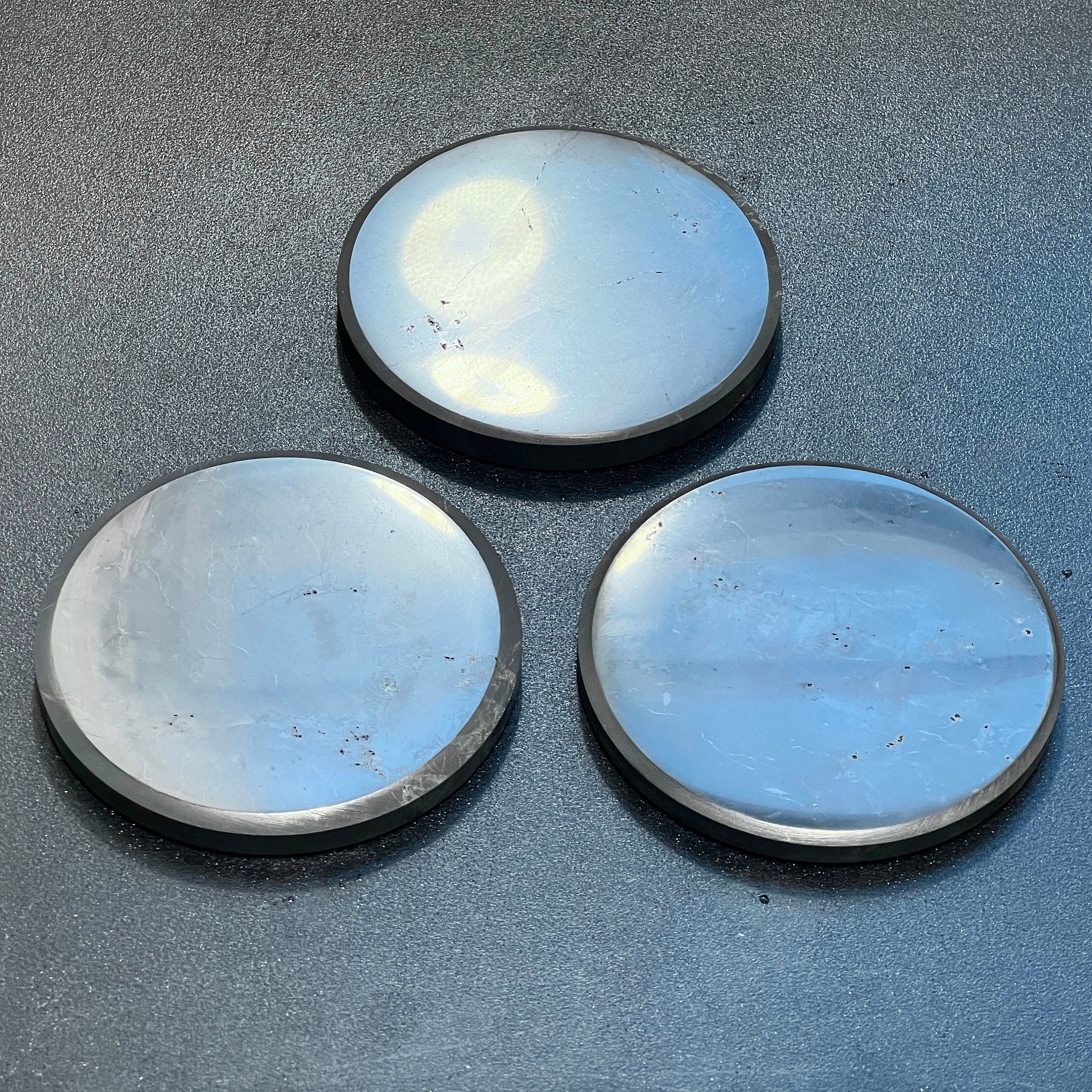Black Shungite Polished Circle Plate Coaster (3.5 Inch)