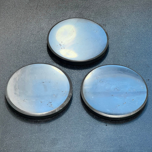 Black Shungite Polished Circle Plate Coaster (3.5 Inch)