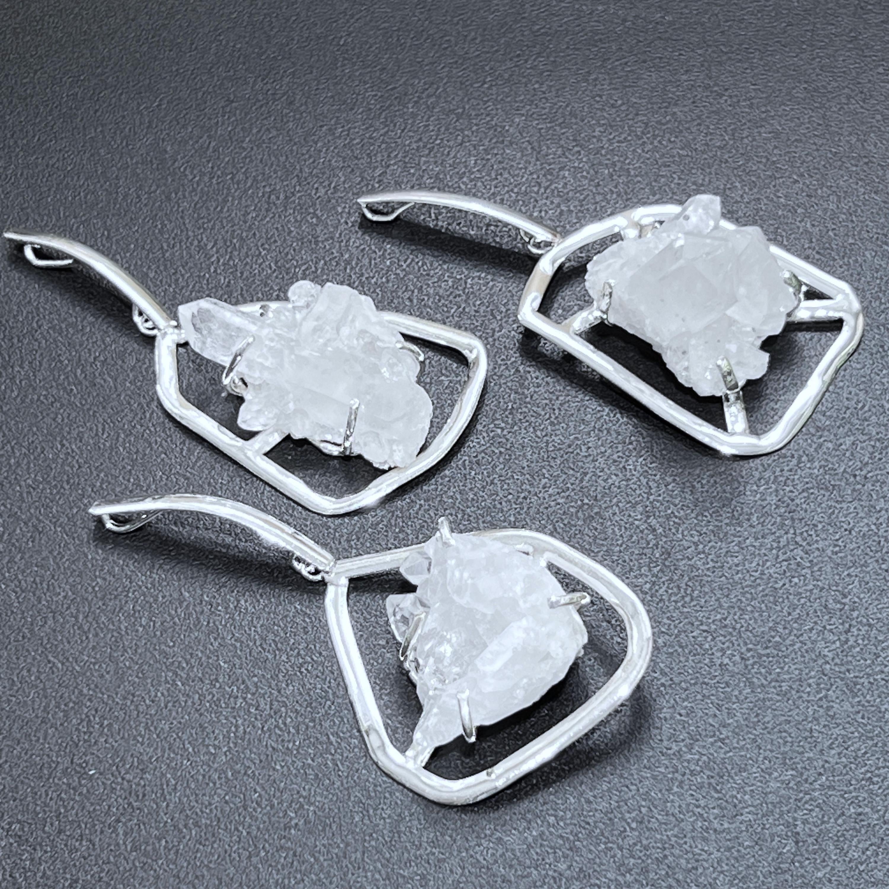 Quartz Crystal Cluster Pendant Statement Piece (Silver Plated)