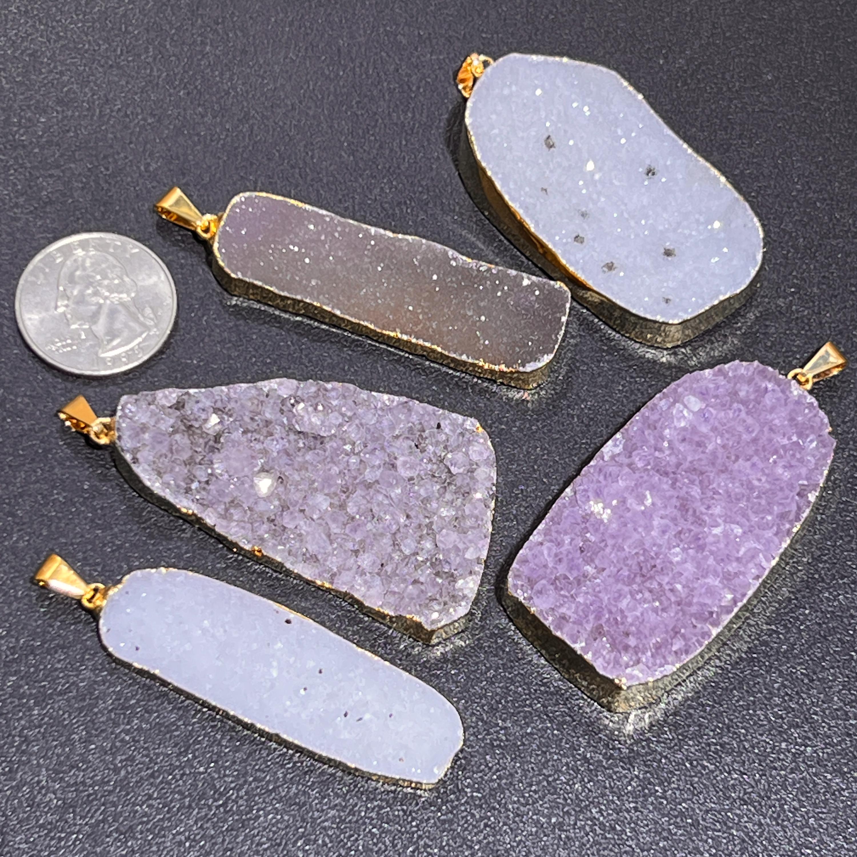 Large Druzy Crystal Statement Pendants (Gold Plated)