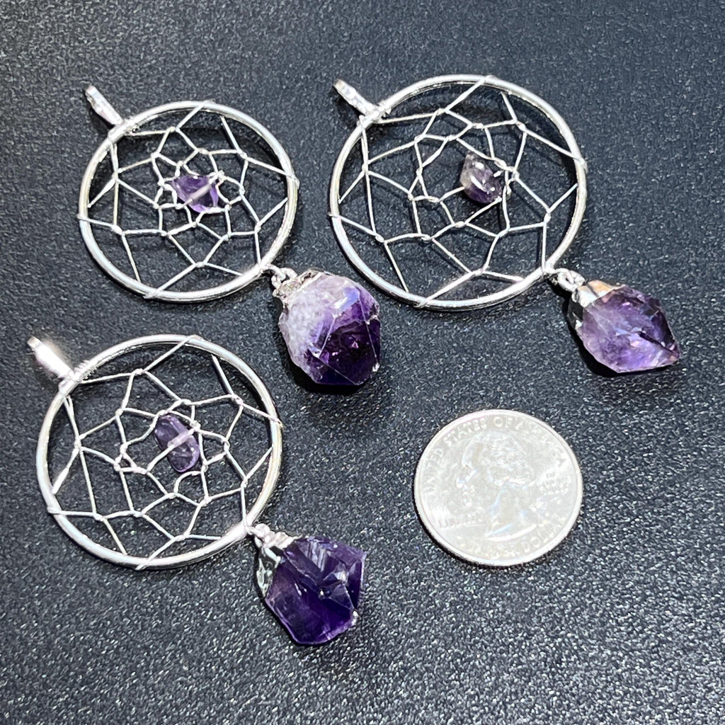 Amethyst Crystal Dreamcatcher Pendant (Silver Plated)