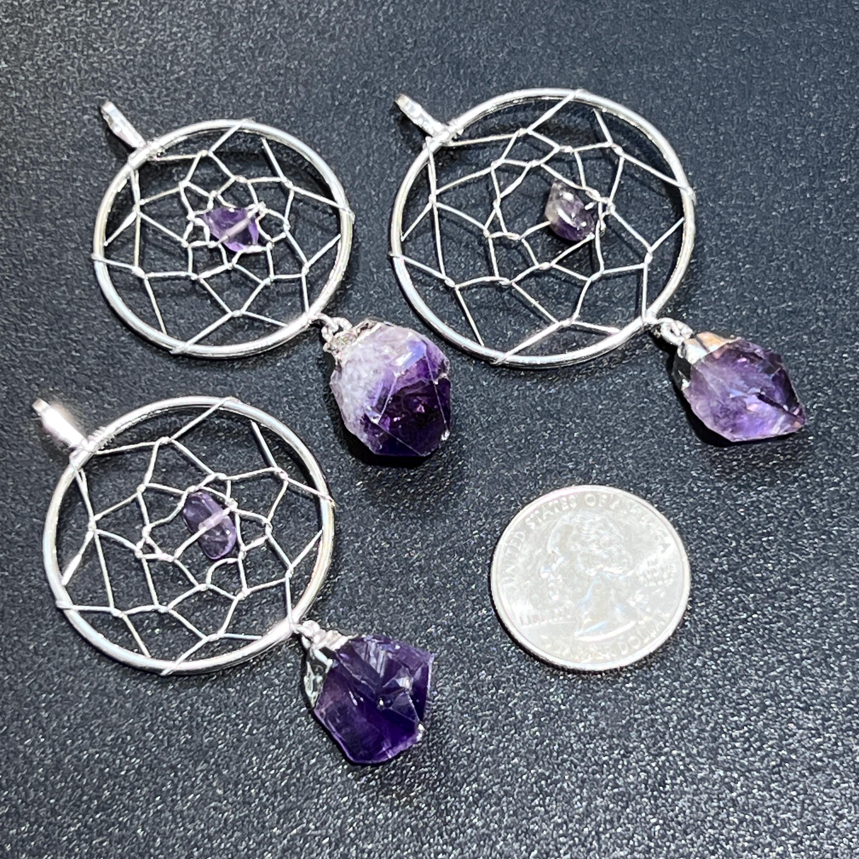 Amethyst Crystal Dreamcatcher Pendant (Silver Plated)