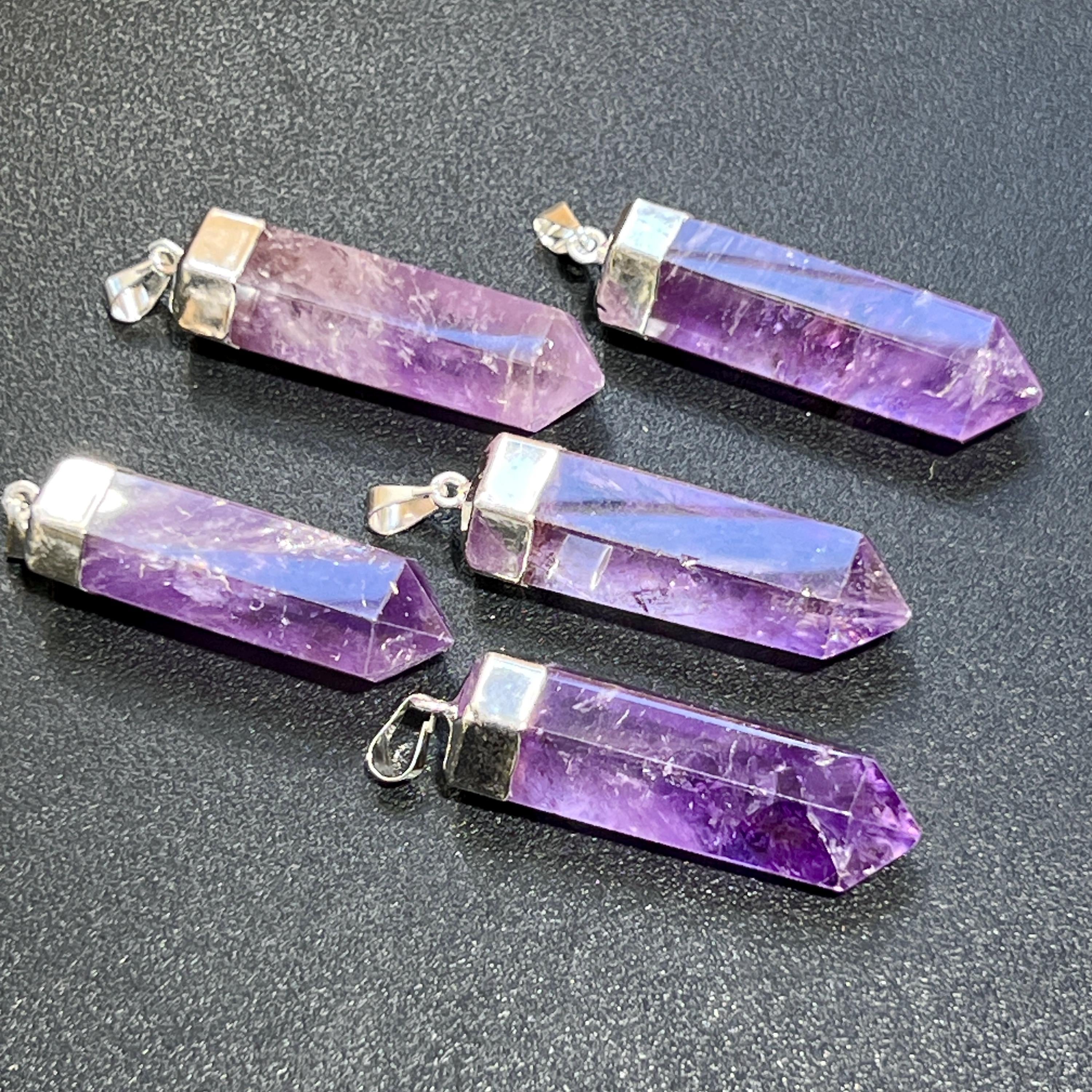 Amethyst Crystal Point Pendant (Silver Plated)