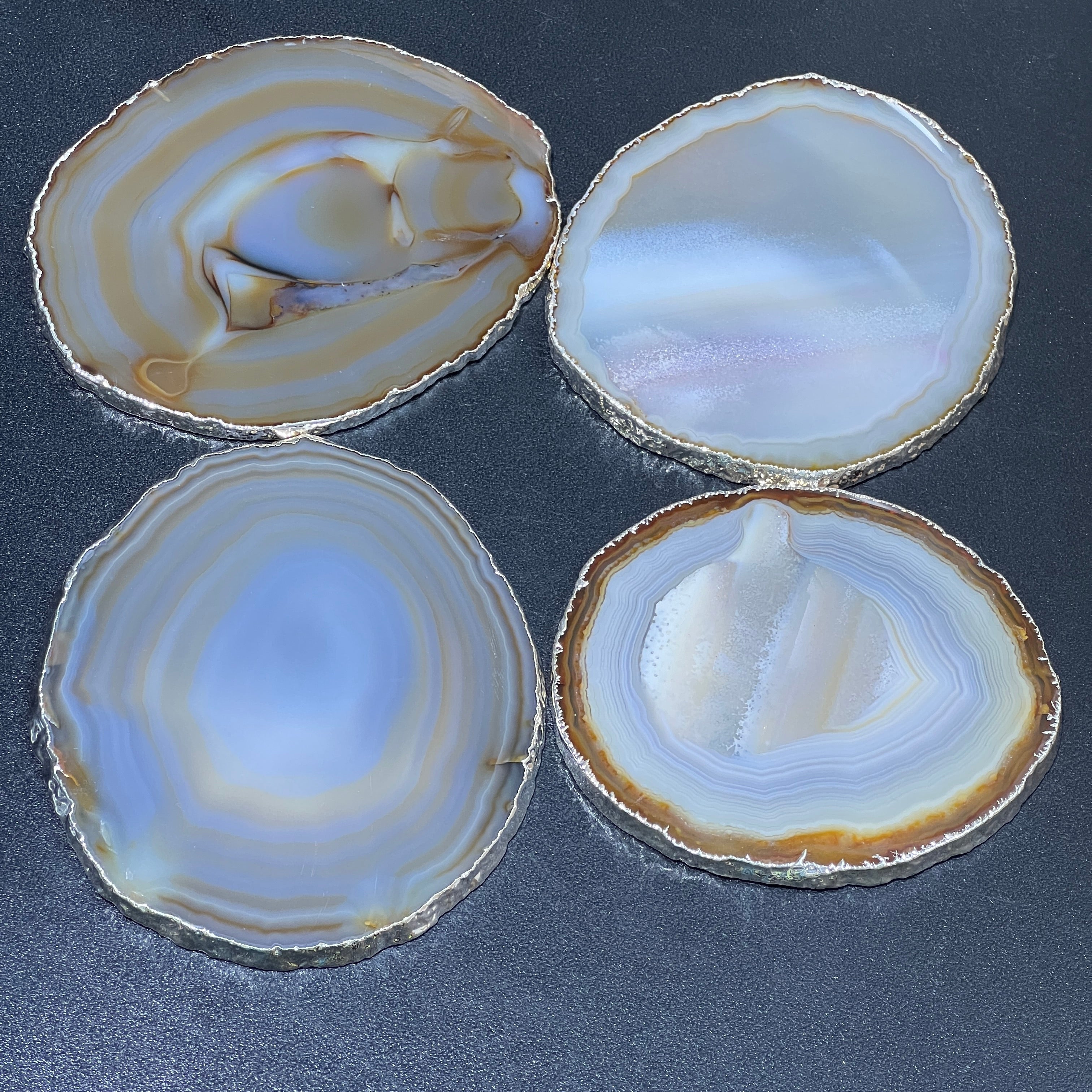 Agate Slice Coaster (Silver Plated, 4-5 Inches)