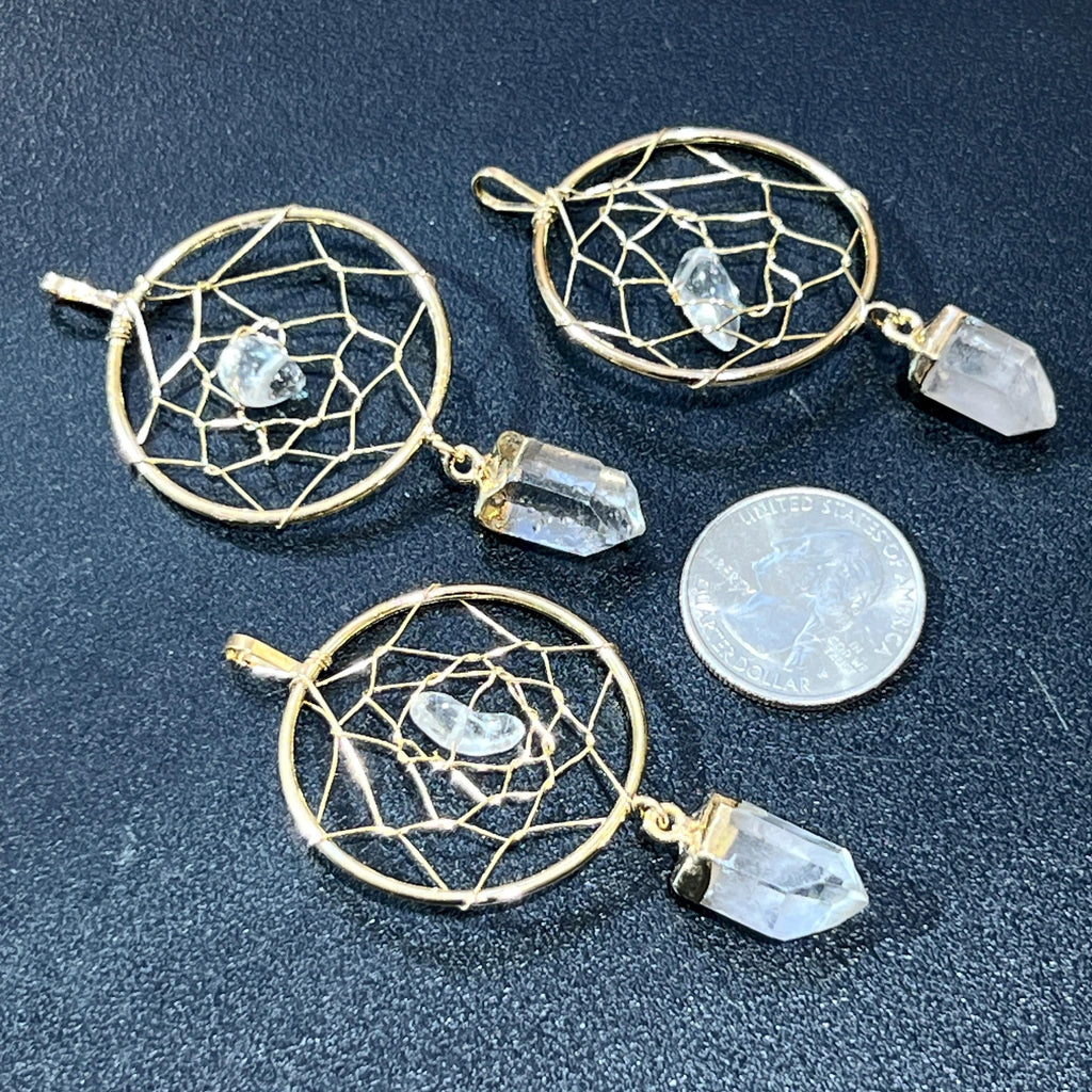 Quartz Crystal Point Dreamcatcher Pendant