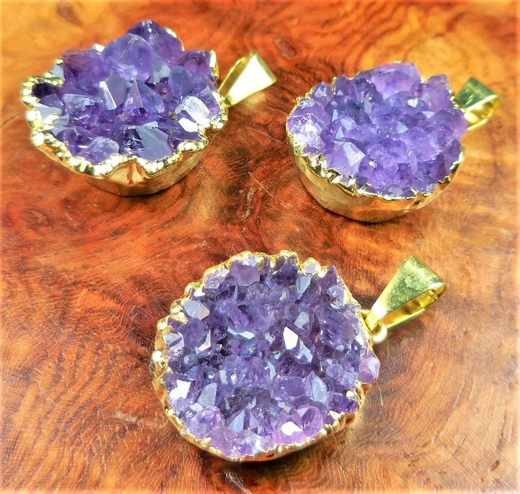 Druzy Amethyst Crystal Cluster Necklace Pendant