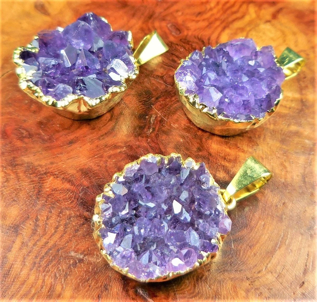Druzy Amethyst Crystal Cluster Necklace Pendant