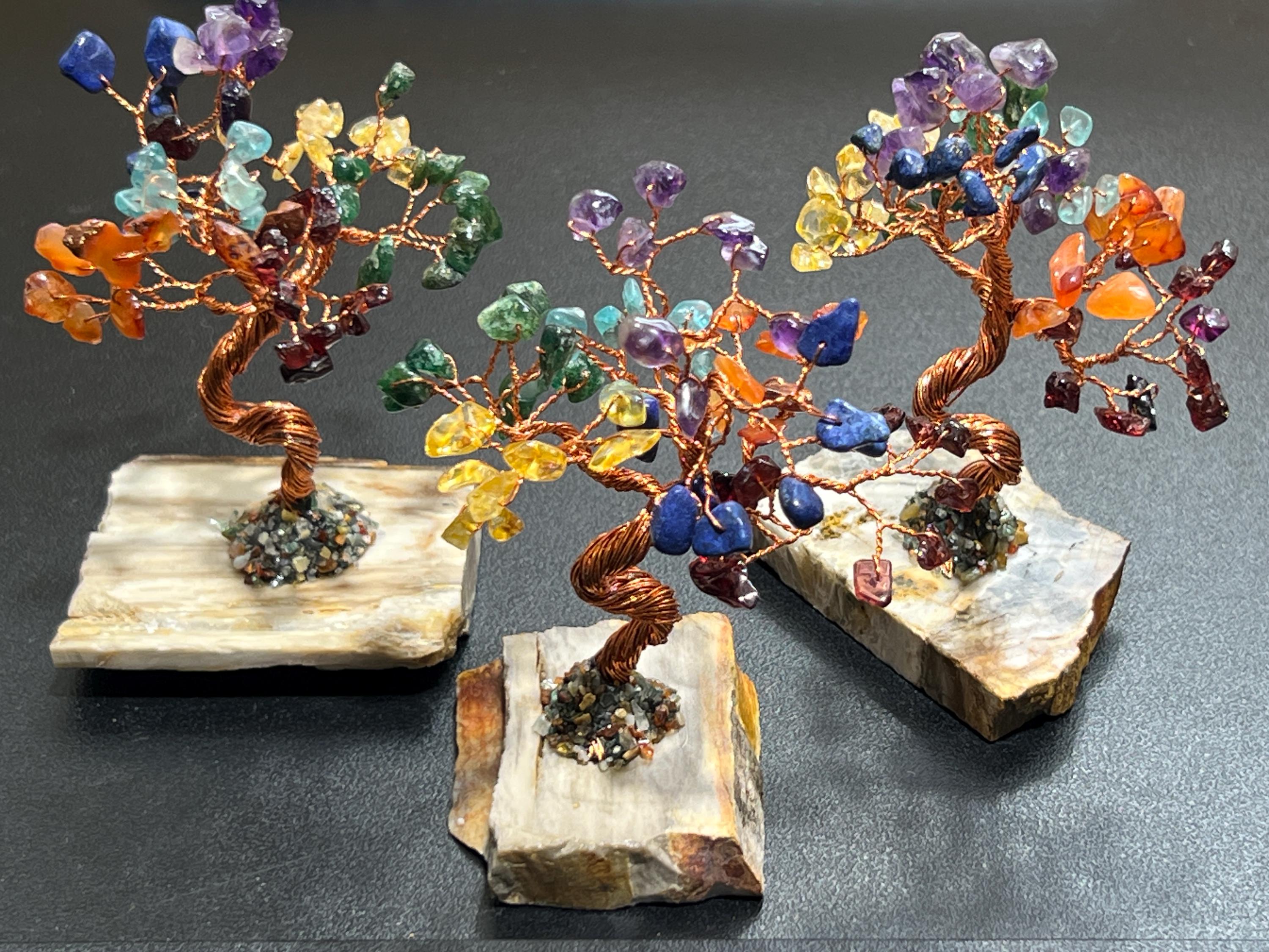 Gemstone Crystal Bonsai Tree (7-Stones,Petrified Wood Base)