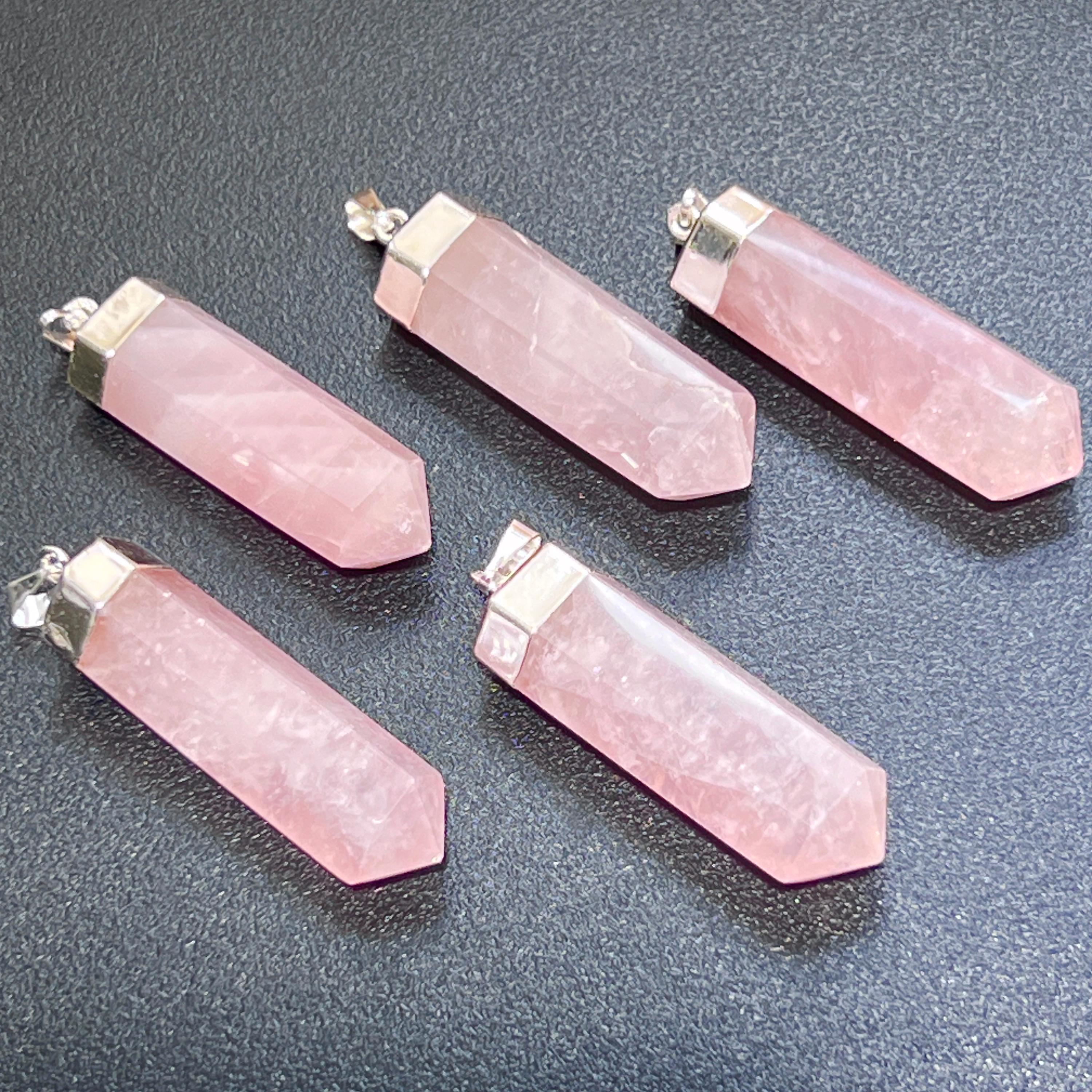 Pink Rose Quartz Crystal Point Pendant (Silver Plated)