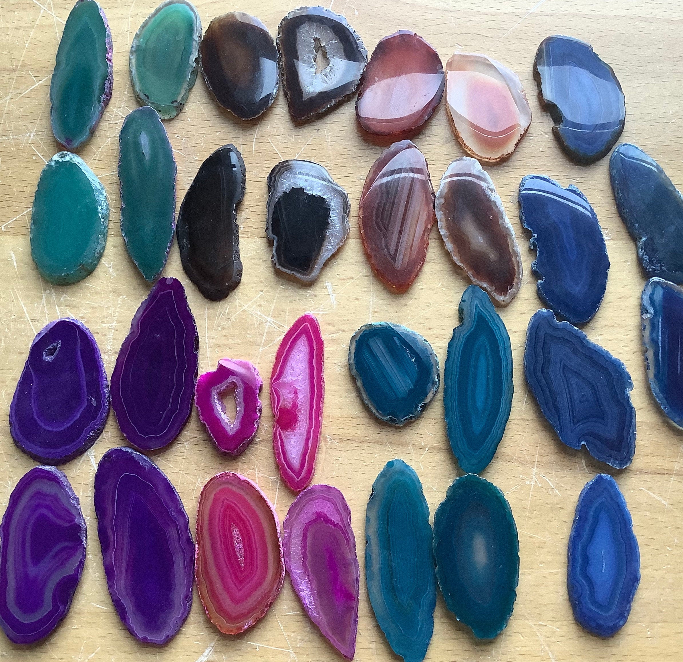 Oblong Natural Crystal Polished Sliced Agate Slabs ( 2 - 3 Inches Long ) (3pcs)