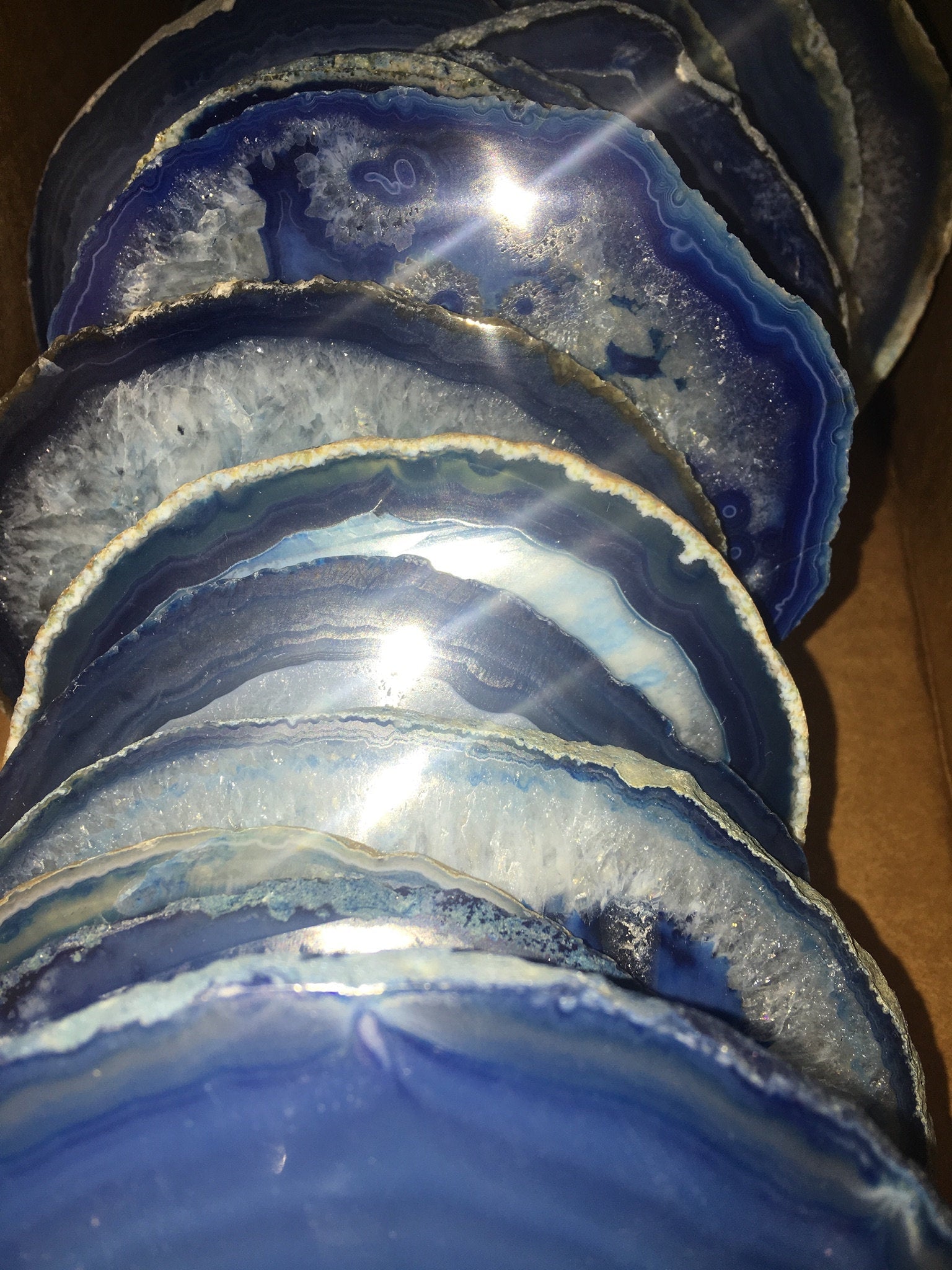 Round Natural Crystal Polished Sliced Agate Slab ( 6 - 7 Inches Long )