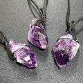 Dark Amethyst Large Raw Crystal Point Necklace (24 Inch Black Cord)