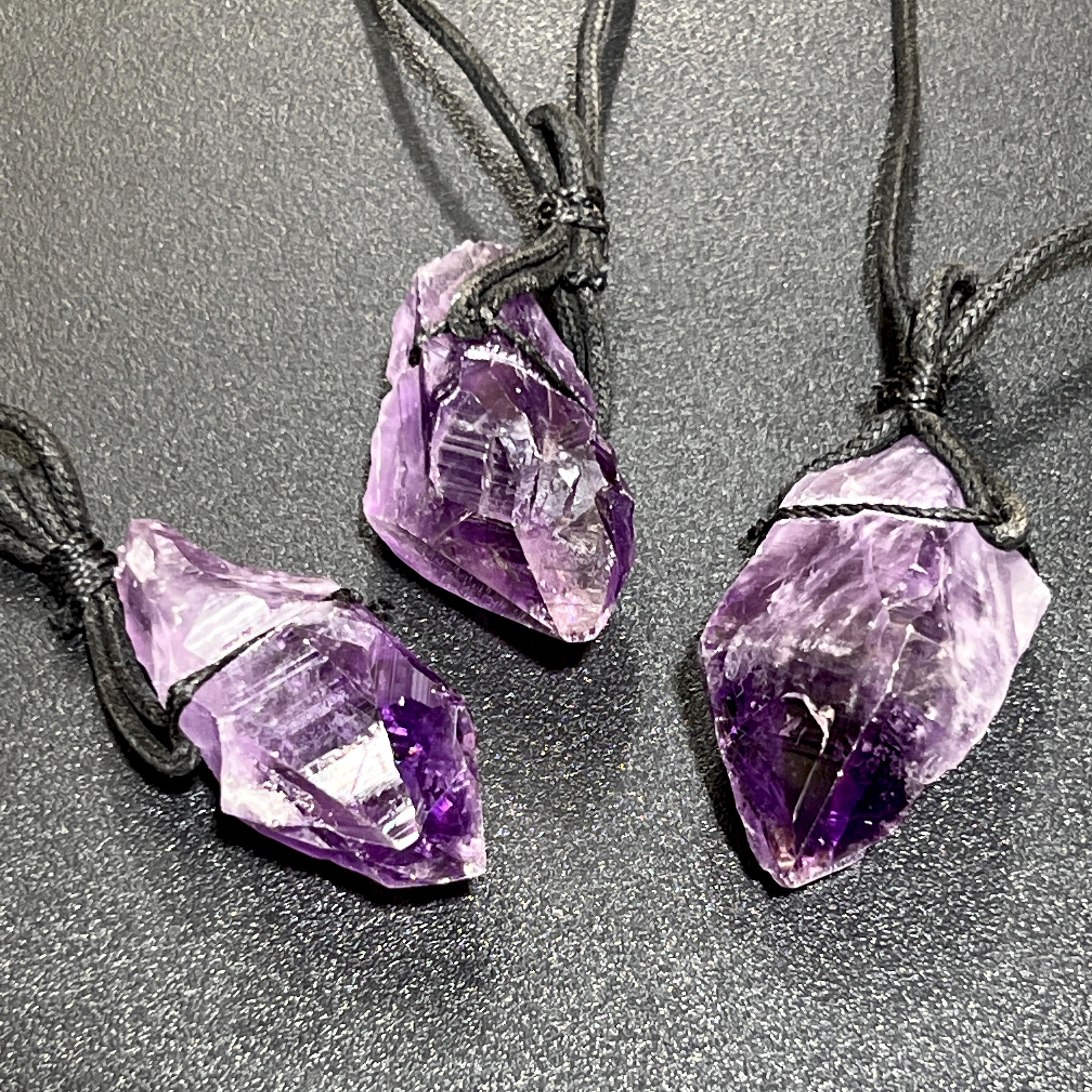 Dark Amethyst Large Raw Crystal Point Necklace (24 Inch Black Cord)