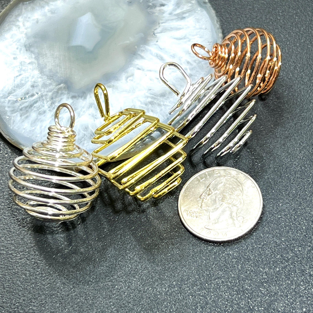 Spiral Cage Crystal Gem Holder Pendants