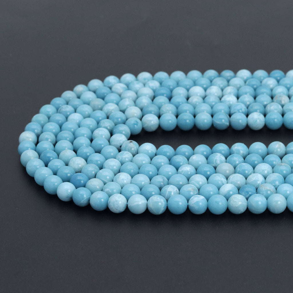 High quality Larimar Quartz, Round Smooth 4mm/6mm/8mm/10mm/12mm, Blue Gemstone, 15.5" Full Strand, Sku#U980